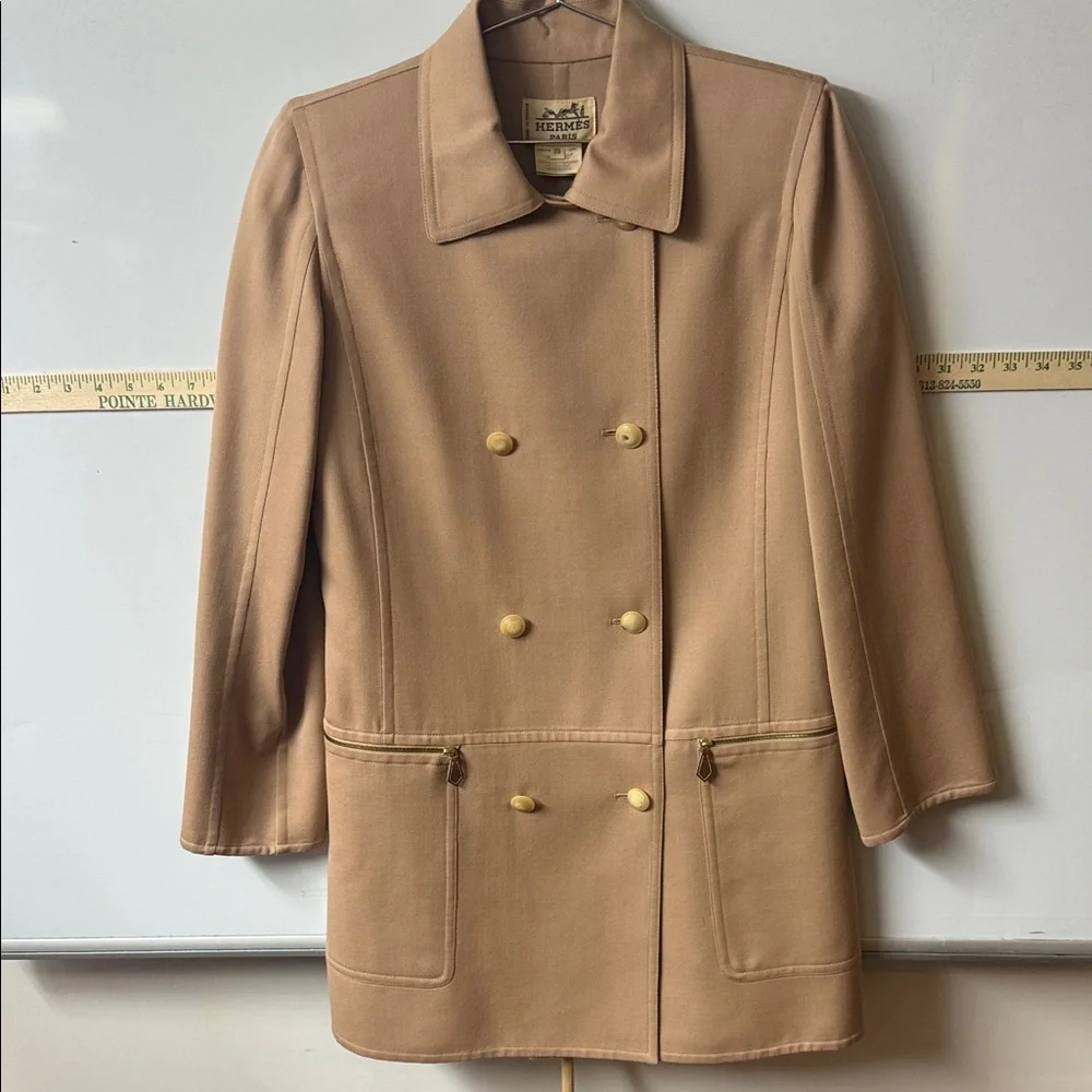 Vintage Hermes Camel Double-Breasted Trench Coat - SPECTACULAR COAT! - Picture 14 of 17
